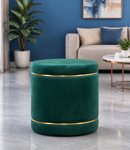 Image of Pouffes Sitting Stool for Living Room, Puffy Wooden Ottoman | Round Pouffe for Living Room & Bedroom | Pouf for Office & Home Decoration & Modern Seating Stool (Green)