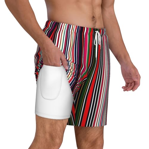 Colored Stripes Vertical Men's Soft Double Swim Shorts, Lounge Swiming Shorts Pants Breathable Summer3