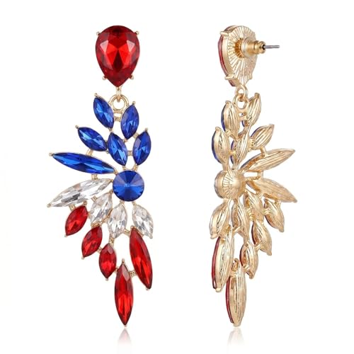 FENBORY 250 Anniversary USA Blue Red White Rhinestone Statement Earrings Crystal Ear Drop Dangle Teardrop Chandelier Earring Dangling Patriotic Jewelry Gift for Women by FENBORY - Used condition - Image 9