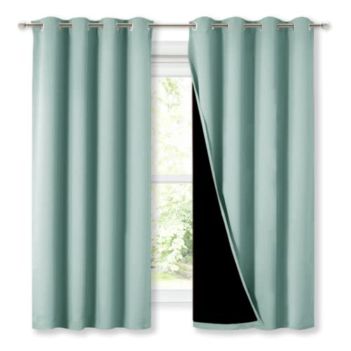 Image of NICETOWN Aqua Blue 100% Blackout Lined Curtains, 2 Thick Layers Completely Blackout Window Treatment Thermal Insulated Drapes for Kitchen /Bedroom (1 Pair, 52 inch Width x 63 inch Length Each Panel)