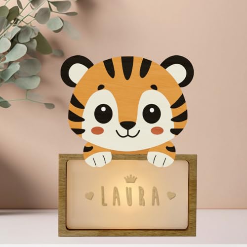 WONDEE Vintiun Regalos Personalizados Originales para Bebés, Lámpara Personalizada Bebé Quitamiedos de Tigre - Cosas/Regalos para Bebés Recién Nacidos Originales Niña y Niño 0 1 2 3 4 5 6 7 8 9 años