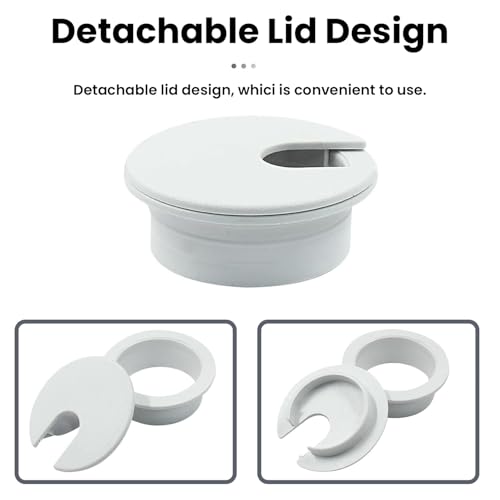 2-Pack Pasacables de Escritorio 1.5 Pulgadas, Cubierta de Agujero para Cables de Plástico ABS Resistente, Organizador de Cables Desmontable para Escritorio de Hogar y Oficina – Blanco miniatura 4