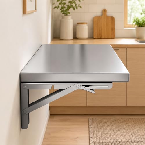 Étagère de cuisine murale pliante inox 60x40cm table rabattable - 2