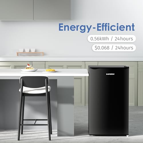 BANGSON Mini Fridge with Freezer, 3.2Cu.Ft, Single Door Small Refrigerator, Energy-Efficient, Low Noise, Small Fridge for Bedroom Dorm and Office, Black
