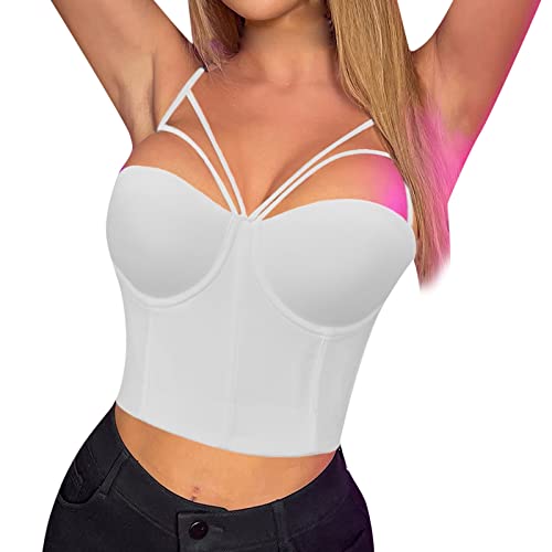 Haut court décontracté CHUNOTU à fines bretelles | Camisole extensible effet corset moulant