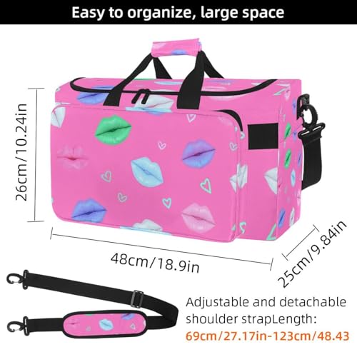 Travel Duffel Bags for Men and Women, Waterproof Weekender Overnight Gym Bags, Lips Pattern4