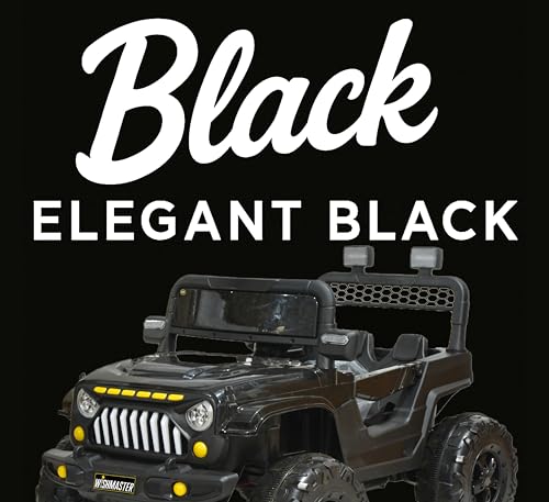 Image of Wishmaster Kids Electric Ride-On Jeep, 12V Battery Powered, Remote Control, Music & Lights, 130 x 83 x 76 cm, Army Green, Ages 3-8 Years (Plain Color's, Black)
