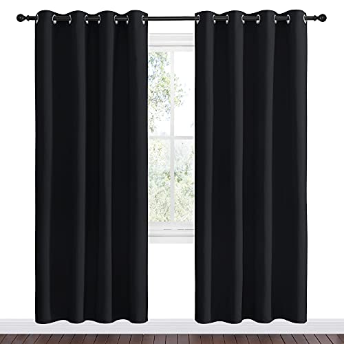 Image of NICETOWN Blackout Curtain Panels 78 inches - Light Reducing Thermal Insulated Solid Grommet Blackout Curtains /Panels /Drapes for Living Room (Set of 2, 55 inches by 78 Inch, Black)