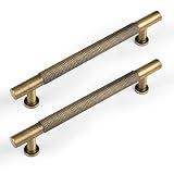 Urnew 5" Knurled Solid Brass Cabinet Pulls, Antique Brass 5-Pack