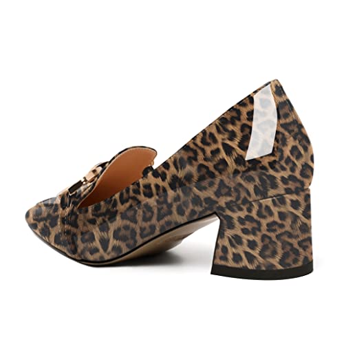 Mettesally Womens Square Toe Block Heels Mid Chunky Heel Loafer Pumps Slip On Chain Dress Comfortable Prom Shoes 5