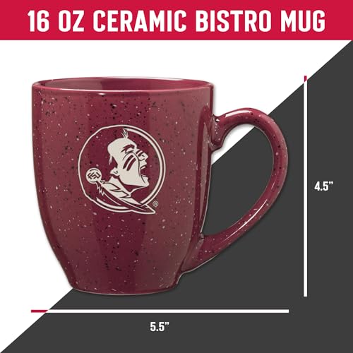 Image of Rico Industries NCAA Florida State Seminoles Maroon Personalized 16 oz Team Color Laser Engraved Speckled Ceramic Coffee Mug