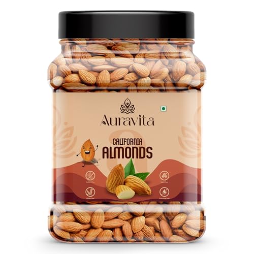 Image of Auravita California Almonds 500gm | Crunchy & Healthy Dry Fruit, Premium Badam Giti for Daily Nutrition | Healthy Diet Snacking Resealable Jar Pack