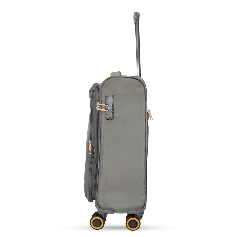 Image of SWISS MILITARY Nylon Mercury 8 Wheels 55cm Trolley Luggage, Soft Case 360 Rotatable Wheels, TSA Lock, Expandable Storage & Quick Front Pocket Suitcase, Travel Bag for Men & Women, Small Grey 44L