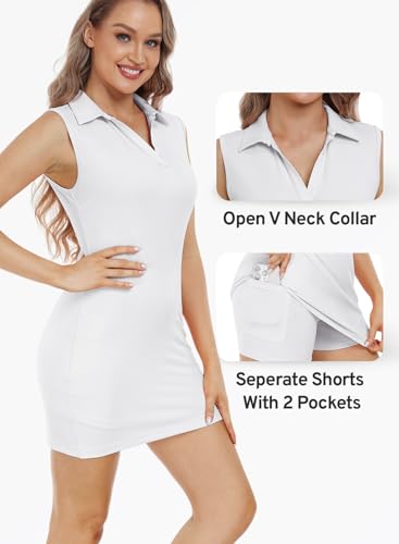 Image of Hiverlay Golf Dresses for Women with Shorts and Pockets, V-Neck Short Sleeve Tennis Dress, Workout Athletic Dresses