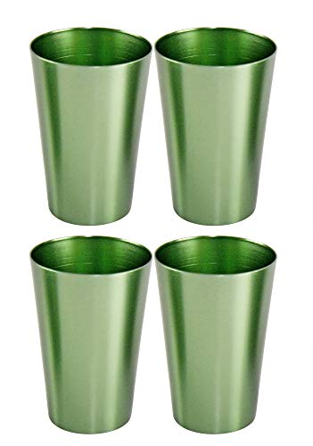 Home-X Aluminum Tumblers Set Of 4 - Colorful Metal Drinking Cups For Home Kitchen, Reusable Drinkware, Vintage Style Anodized Aluminum Glasses, Stackable, 12 Oz, Green #TOP22