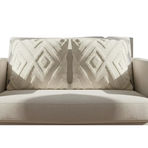 Capa de Almofada, Kit com 2 Capas Decorativas em Pelúcia, Plush, Luxuoso, Toque Suave, Desenhos em Relevo, Sala - Casa e Decoração (Folhas - Branco Gelo)