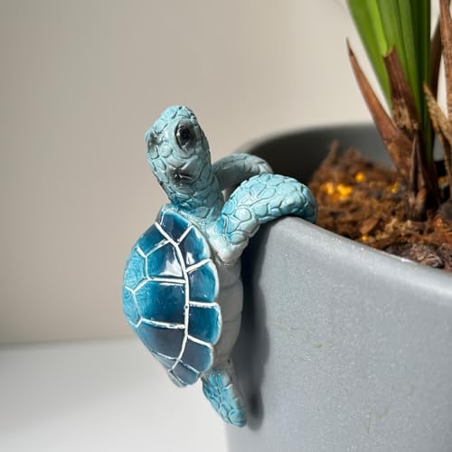Blue Turtle Planter Decorations – Resin Hanging Sea Turtle for Pot Tortoise Figure Plant Pot Hanger Small Statue for Terrapin Cute Plants Terrapin Sculptures for Indoor Outdoor Garden Patio