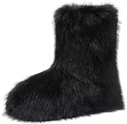 Haifago Women's Fur Boots Fluffy Furry Short Boot, Fashion Fuzzy Winter Warm Snow Booties for Shopping Travel