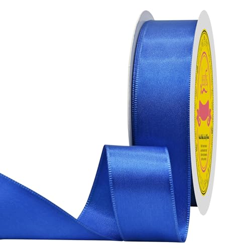 Image of Double Face Royal Blue Satin Ribbon 1 inch X 25 Yards Polyester Royal Blue Ribbon for Gift Wrapping Very Suitable for Weddings Party Hair Bow Invitation Decorations and More