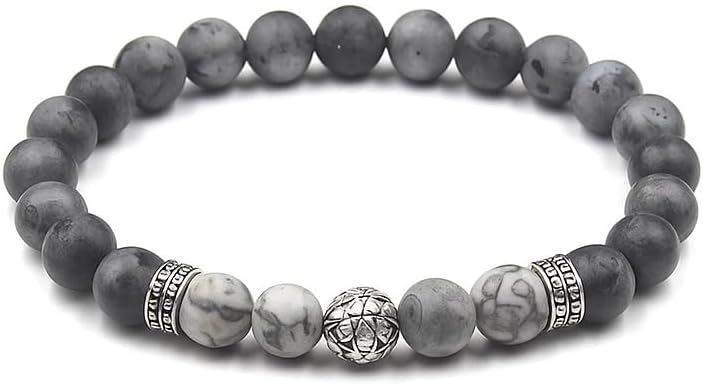 Kartini Studio Matte Labradorite and Grey Jasper Bracelet, Men's Bracelet, Bead Bracelet Man, Sterling Silver Beads Bracelet - Image 3