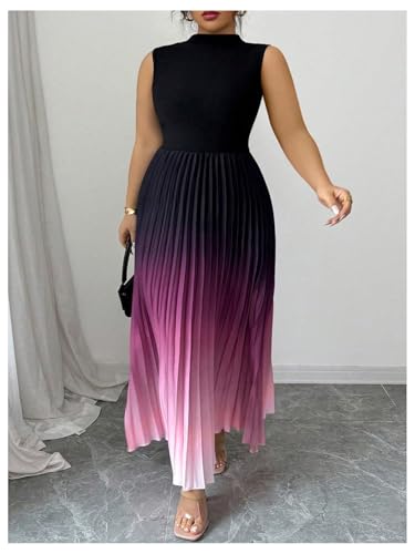 Image of SOLY HUX Women's Plus Size Maxi Dress Ombre Sleeveless Pleated A Line Flowy Long Formal Cocktail Dresses
