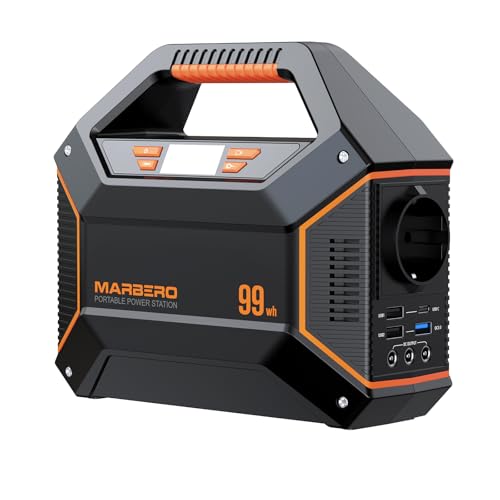 MARBERO Power Station 100W Batterie Externe 99Wh/27.000mAh Générateur Portable avec Prise EU Groupe Electrogene Silencieux, Lampe Torche SOS Pour Camping, Urgence...