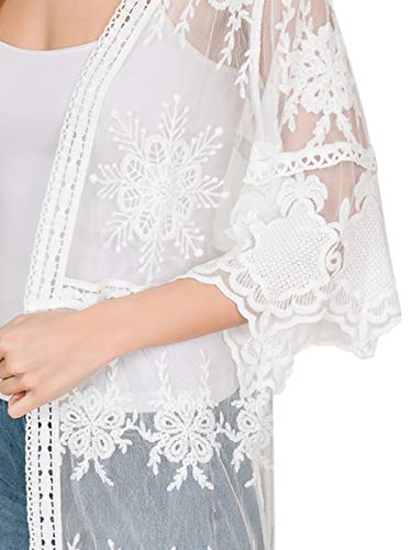 Anna-Kaci Womens Cover Up Long Embroidered Lace Kimono Cardigan with Half Sleeves3