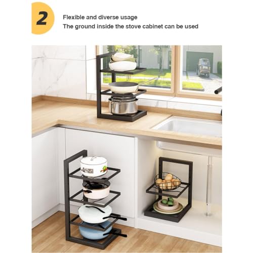 Image of Metal 4 Tier Heavy Duty Pan and Pot Organizer, Tiered Shelf Countertop Rack for Cabinet Adjustable Pot and Pan Organizer Rack, 18 in x 8 in x 8 in