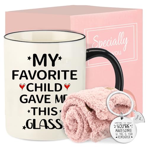 DHQH Funny Mothers Day Gifts for Women, My Favorite Gave Me This Glass 11 Oz Coffee Mug, Birthday Christmas Gifts Ideas for Mom Grandma Wife