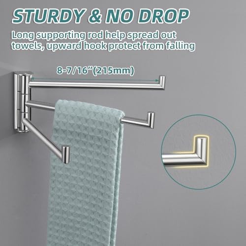 APLusee Polished Chrome Towel Bar, 2 Pack Swivel Towel Hook Bundle, Wall Mounted image 5