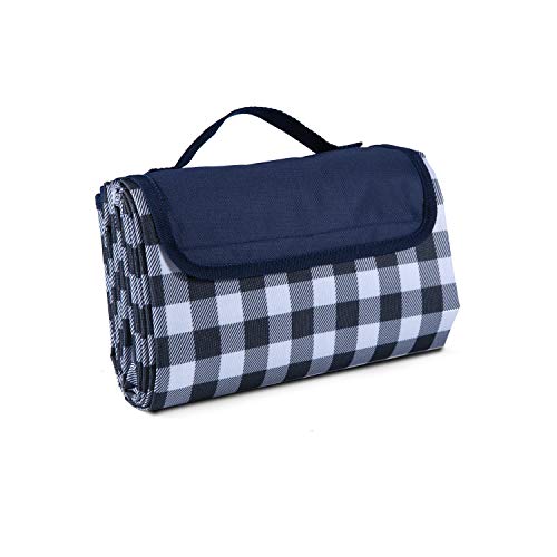 Classic Gingham Picnic & Outdoor Blanket -57\"x79\"| Picnic Mat |Beach Blanket | Foldable Sandproof & Waterproof Camping Travel Blanket |Portable Handy Mat | Picnic Pack Tote -Blue