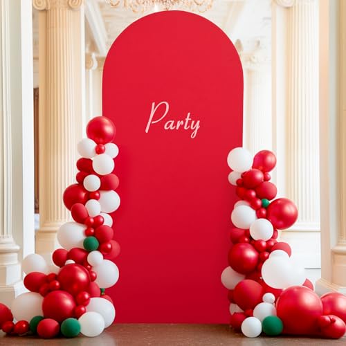 Image of 7.2FT Red Arch Backdrop Cover, Spandex Fitted Wedding Arch Stand Covers 2-Sided Round Top Chiara Stretchy Arch Backdrop Cover for Wedding Birthday Party Baby Shower Banquet Decoration