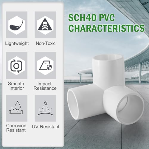 3 Way PVC Pipe Fittings 1 Inch, Zernmiarder White PVC Elbow Corner Side Outlet Tee Fitting, SCH40 Furniture Grade Pipe Connectors - Fits 1\" Polyvinyl Chloride Pipes, 12 Pieces - Thumbnail 4