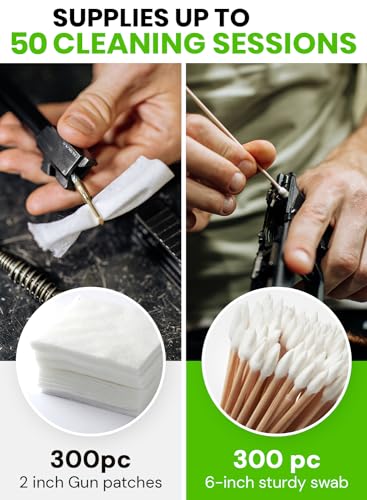 600pc Gun Cleaning Supplies Case - 300pcs Gun Cleaning Patches and 300pcs Gun Cleaning Swabs - 6-inch Gun Swabs Lint Free, 2x2 Inch Highly Absorbent Gun Patches - Gun Cleaning Kit Supplies - Thumbnail 2