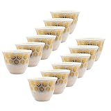 Alibabashop - Arabische Mokkatasse Goldene Blüten, edel mit Gold und Silber verzierte Mokka Tasse - 12er Set - 40 ml