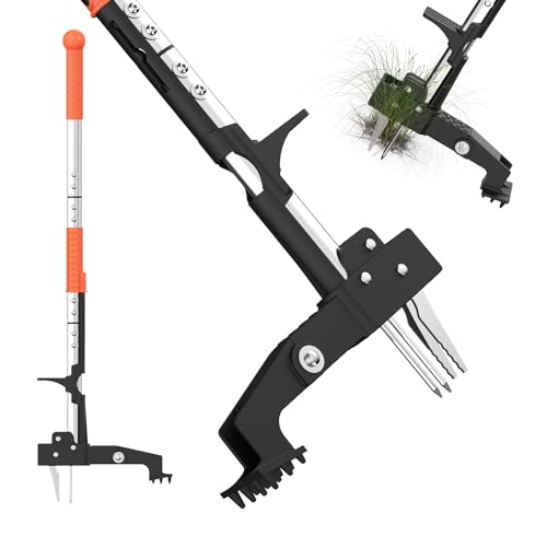 Estrattore erbacce da giardino con manico ergonomico lungo 100 cm e 4 artigli in acciaio inox ad alta resistenza, facile da rimuovere le erbacce senza piegare, tirare o inginocchiare.