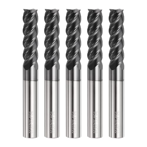 Image of HARFINGTON 5pcs Carbide Square Nose End Mill Bit 5 /16 inch Cut Dia 4 Flutes TiAlN Coated Milling Cutter for Hardened Steel Metal (5 /16 inch Shank 1 inch Cut Length 2-1 /2 inch Long 45 Degree Helix)