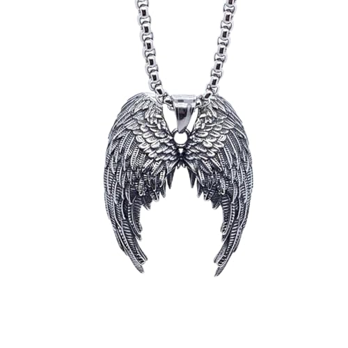 Collier ailes d’ange rétro en relief ciselé, pendentif punk d’exception pour couple