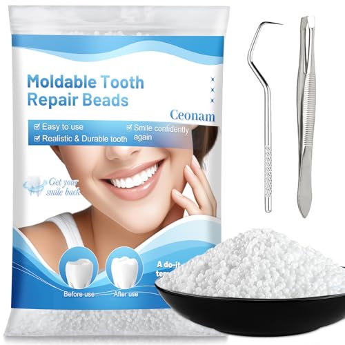 10.9oz Tooth Repair Beads - Teeth Replacement Kit for Temporary Restoration of Missing and Broken Teeth DIY Heat Fit Beads for Denture Repair and Oral Care