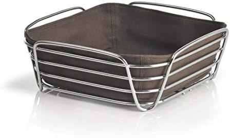 blomus -DELARA- bread basket L made of chromed steel, magnet, cotton fabric bag, trendy and modern design, versatile, exclusive look (H/W/D 9.5 x 25 x 25 cm, 63763)