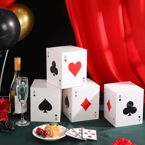 image for Zhanmai 4 Pcs Casino Favor Boxes 6.7 x 5.5 x 5.5 Inch Paper Poker Boxe