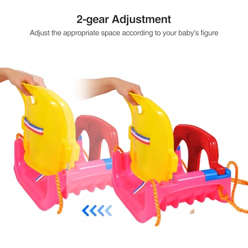 Image of RedSwing 4-in-1 Kids Swing Seat for Infants to Teens with Detachable Safety Harness,Snug & Secure Outdoor Playground Swing Attachment for Backyard, Garden,Park | Large Size, Pink Red Yellow