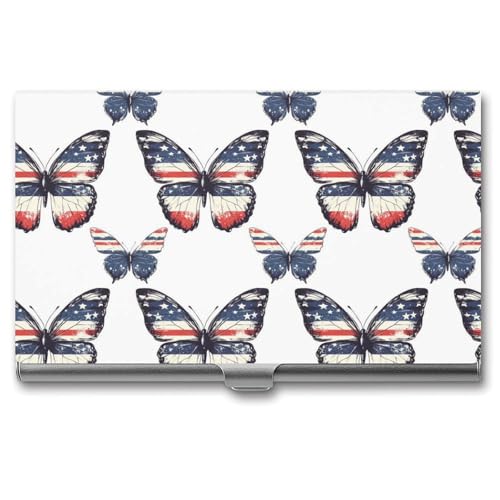 American Flag Butterfly Business Card Holder Pocket Business Card Case Metal Case Name Card Holder Men Women