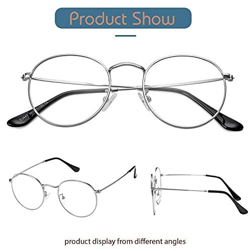 Image of Vintage Round Metal Glasses Frame with Clear Lens, 2 Pack Women Men Non-Prescription Eyeglasses