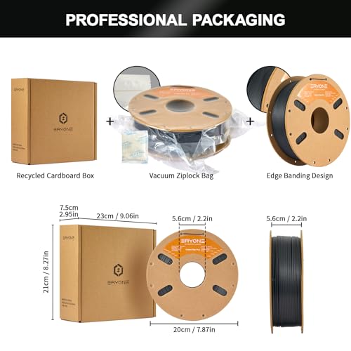 Image of ERYONE Carbon Fiber Filament PLA, PLA-CF 3D Printer Filament No Warp Enhanced Toughness, + /- 0.03mm Accuracy 1KG Cardboard Spool(2.2LBS), Black