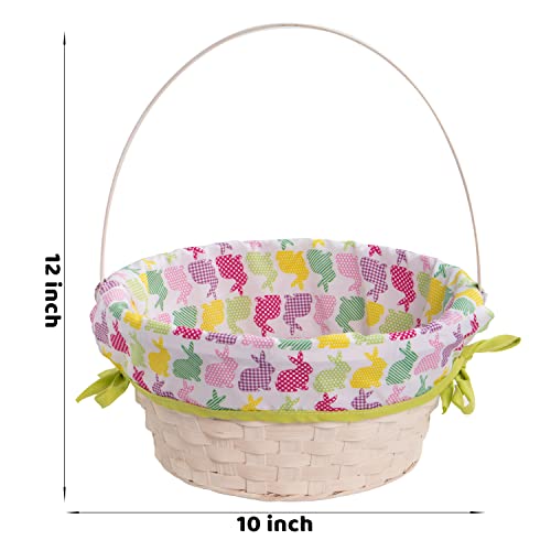JOYIN 3 Pcs Easter Bamboo Baskets with Polka Dots Lining and Handle, Woven Easter Eggs Hunting Bucket, Wicker Candy Toys Storage Baskets for Picnic, Gift Packing, Party Favors Decorations(10\" X 12\")