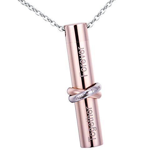 HooAMI Together Forever Cremation Urn Necklace Memorial Ash Keepsake Cylinder Pendant