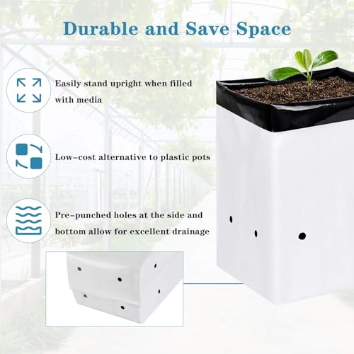 Yssoa 50 PACK 3 GALLON GROW BAGS, Black And White Panda Film Containers For Plant Potting Seedlings, Thick Plastic Bag thumb #4