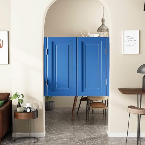 Swinging Doors Cafe Doors, Interior Solid Wood Swing Door, Solid Wood Saloon Doors with Hinges Hardware, Half Waist Door for Kitchen, Shop Entrance, Bar Pub, Indoor Partition(Dark Blue,W95xH100cm(37.4