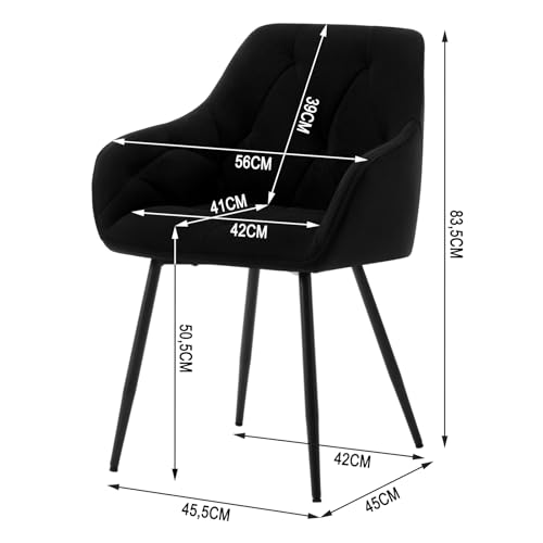 Lot 4 Chaises Velours Noir Rembourrées 150 kg WOLTU